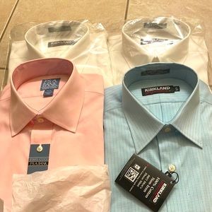 4 mens dress shirts (2 white, 1 pink, 1 blue) - 16 x 34/35